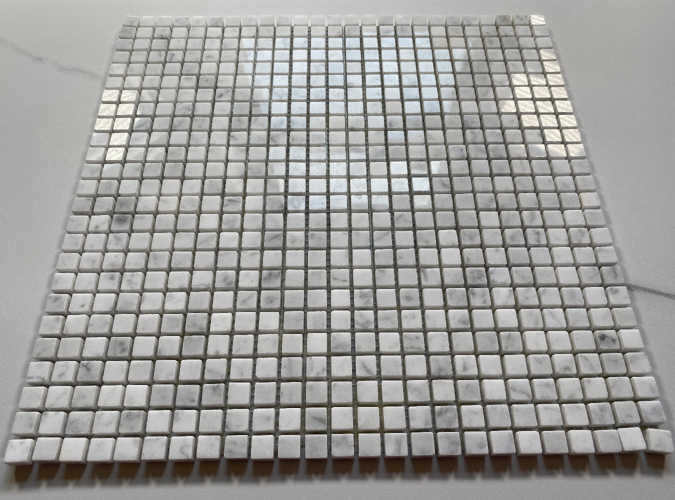 C21XP 3/8×3/8 Square Mosaic Tile Carrara White Marble Polished Venato Bianco
