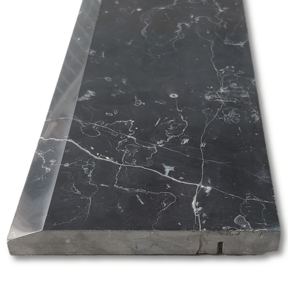 N0BH Nero Marquina Black Marble 6×36 Saddle Threshold Beveled Tile Honed
