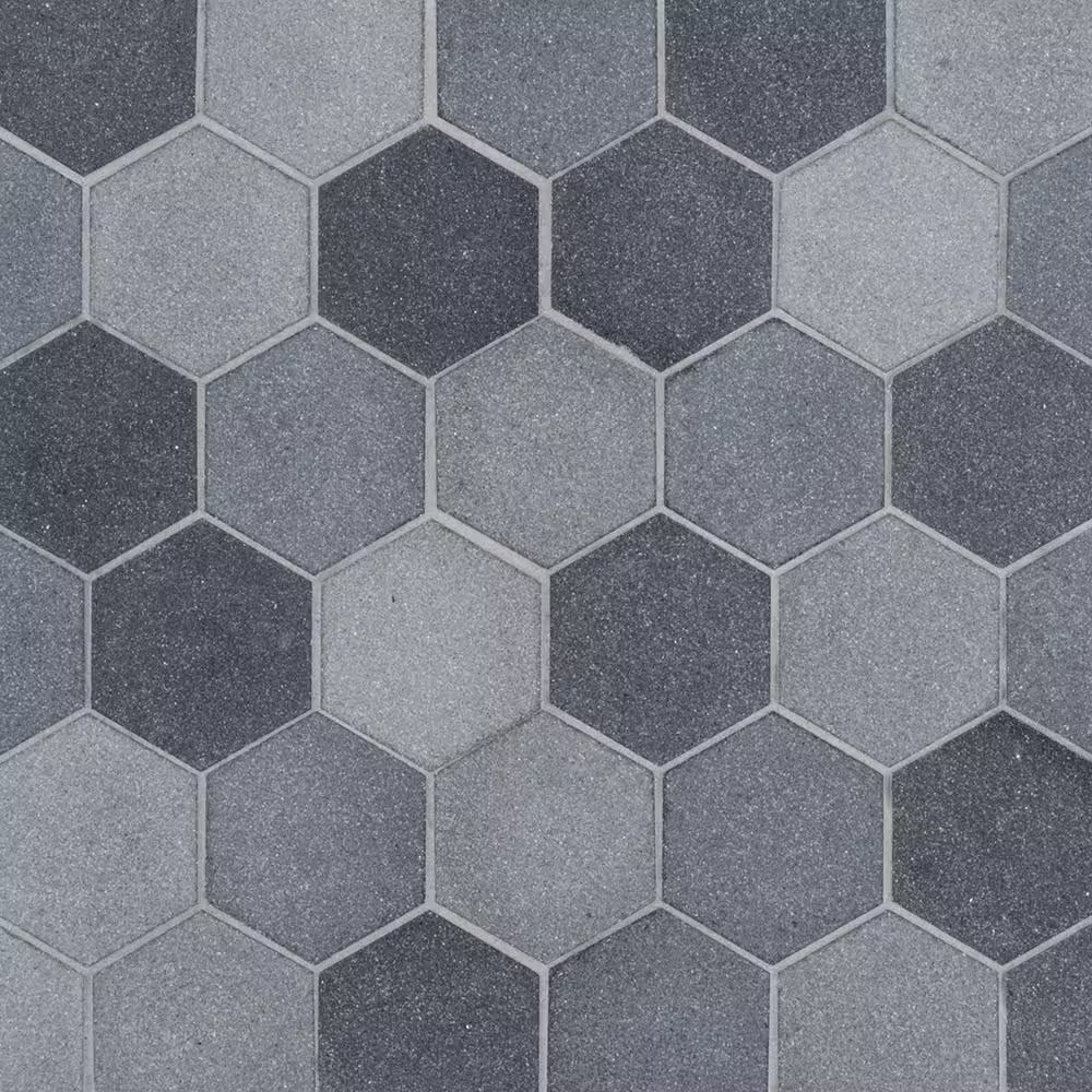Industrial Loft Charcoal 11.25 In. X 11.75 In. Hexagon Honed Terrazzo Wall and F