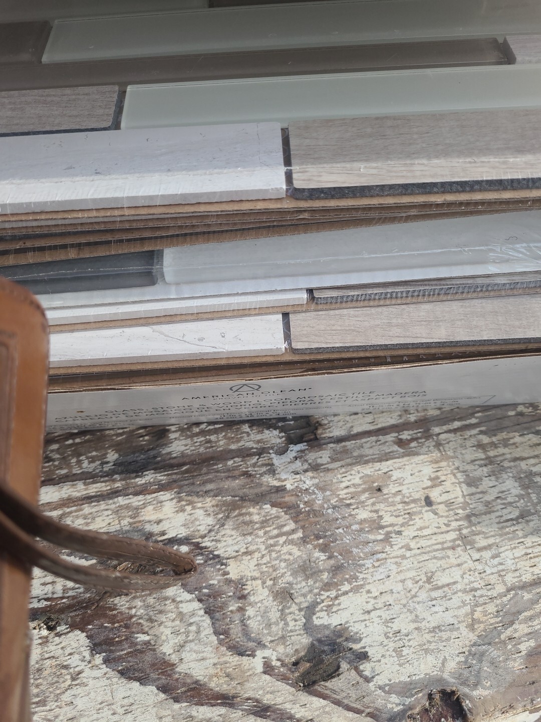 American Olean Glass Stone Wood Look Mosaic Tile Delfino Natural Taupe 16 Sheets