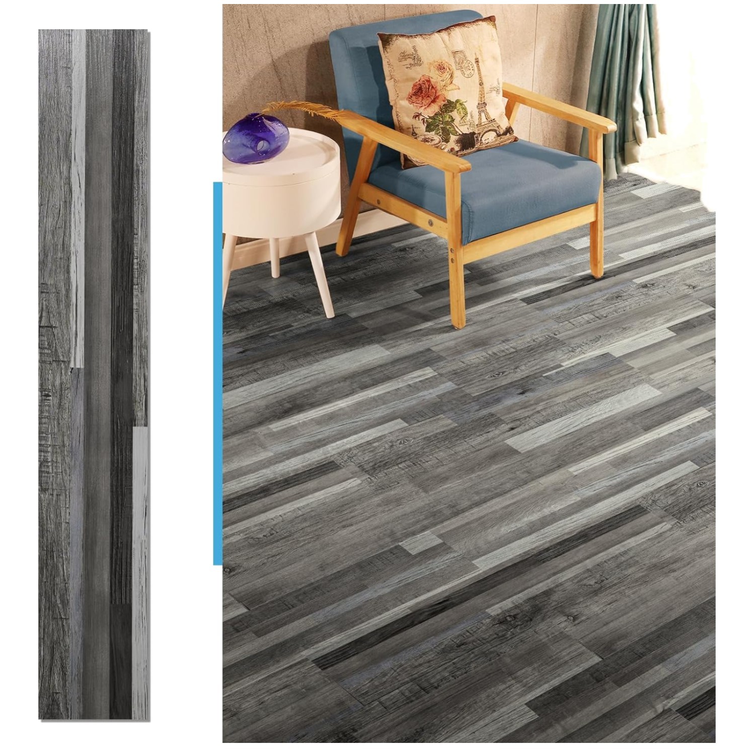 Peel and Stick Vinyl Plank Flooring Tiles in Grey Wood Look
