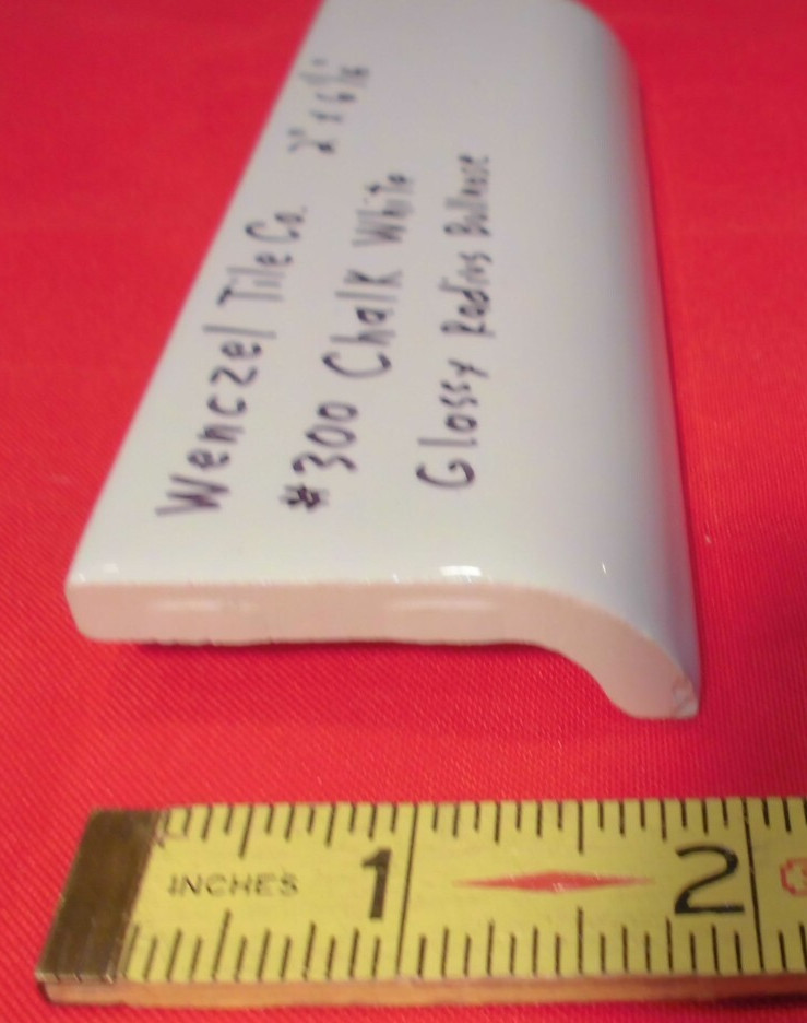 1 pc. Chark White: Glossy Ceramic Bullnose Tile by Wenczel 2″ X 6-1/16″ Mud-Cap