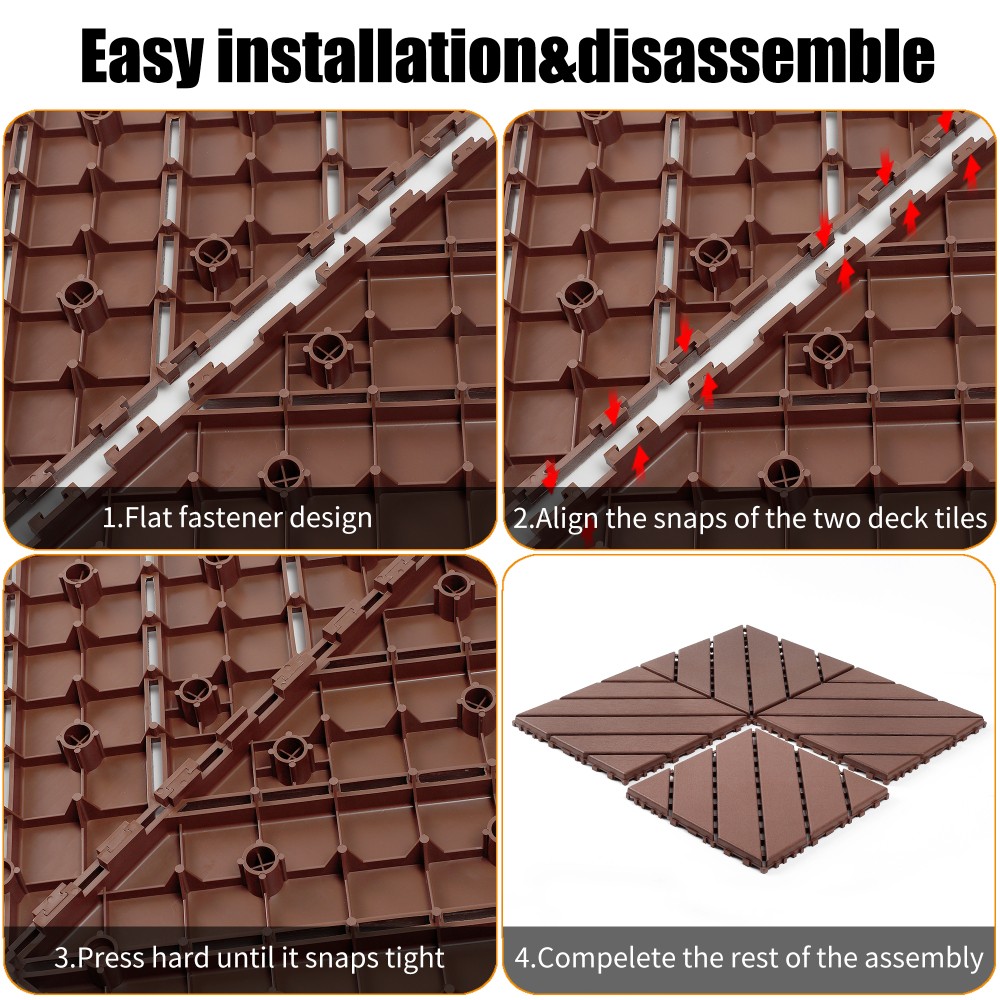44x Plastic Interlocking Decking Tiles 12×12 Inches Backyard Pool Decking Tiles