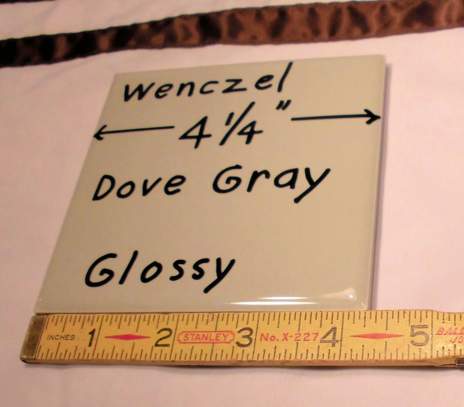 1 pc. *Dove Gray* Glossy Ceramic Tile by Wenczel Co.…NOS…4-1/4″ plus spacing