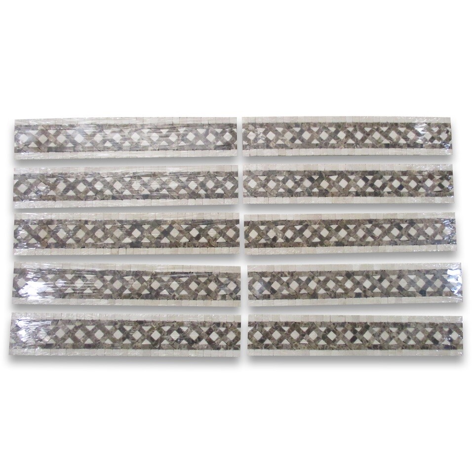 B4659T Marble Mosaic Border Listello Tile Quadra Emperador 2.25×12 Tumbled