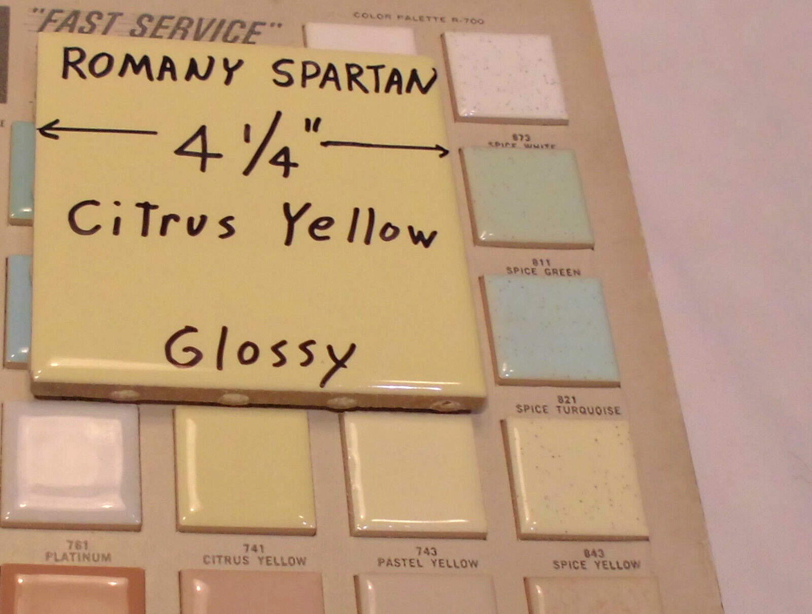 1pc. *Citrus Yellow * 4-1/4″ Glossy Ceramic Tile by Romany Co. Made 1940’s -50’s