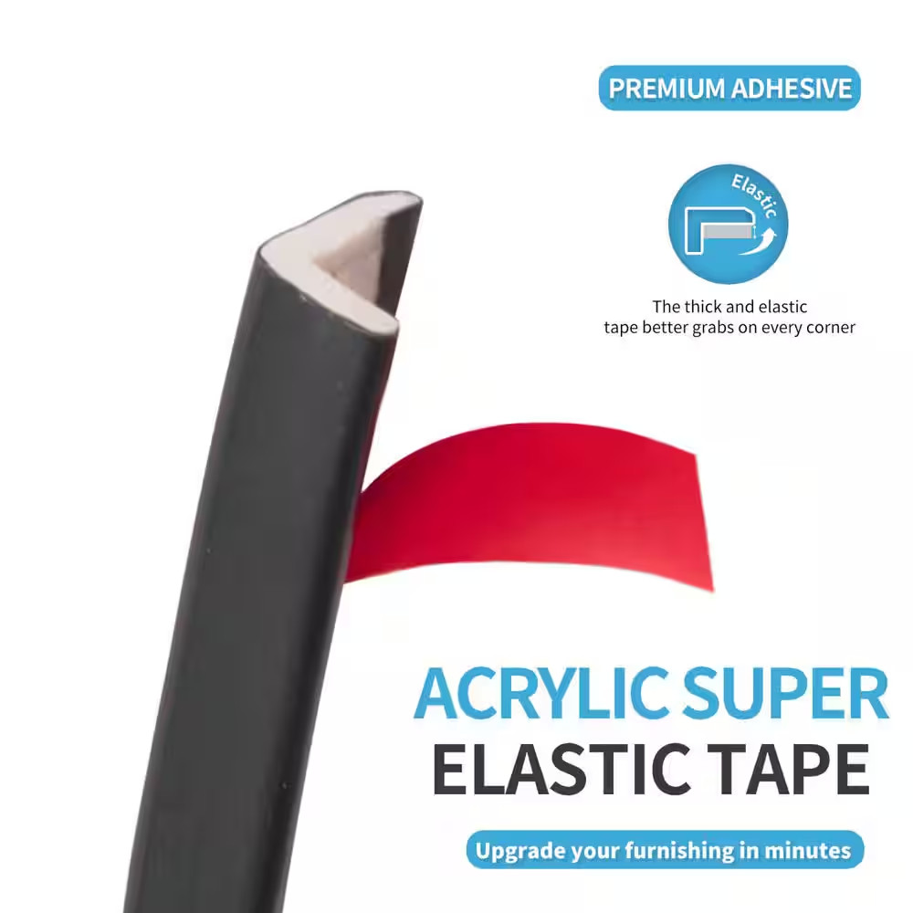 Black 20 Ft. L Glossy PVC Corner Trim Peel and Stick for Tile and Wall Edges