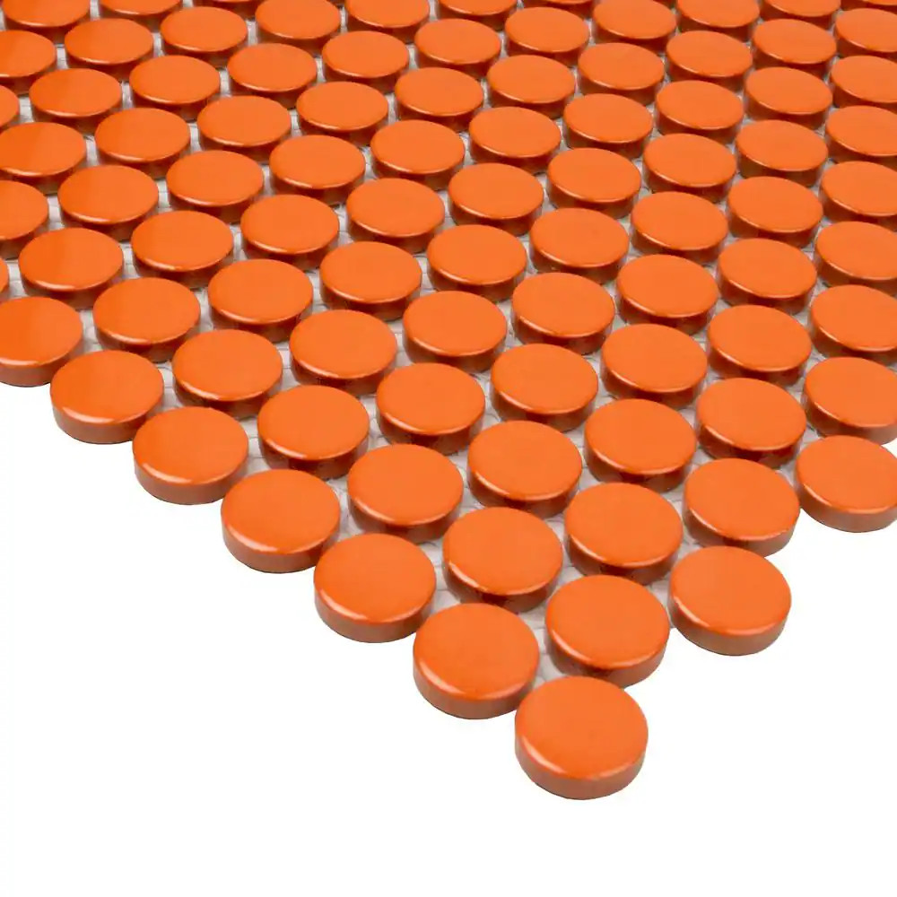 Cirkel Orange 11.46 In. X 12.4 In. Glossy Porcelain Mosaic Wall and Floor Tile (