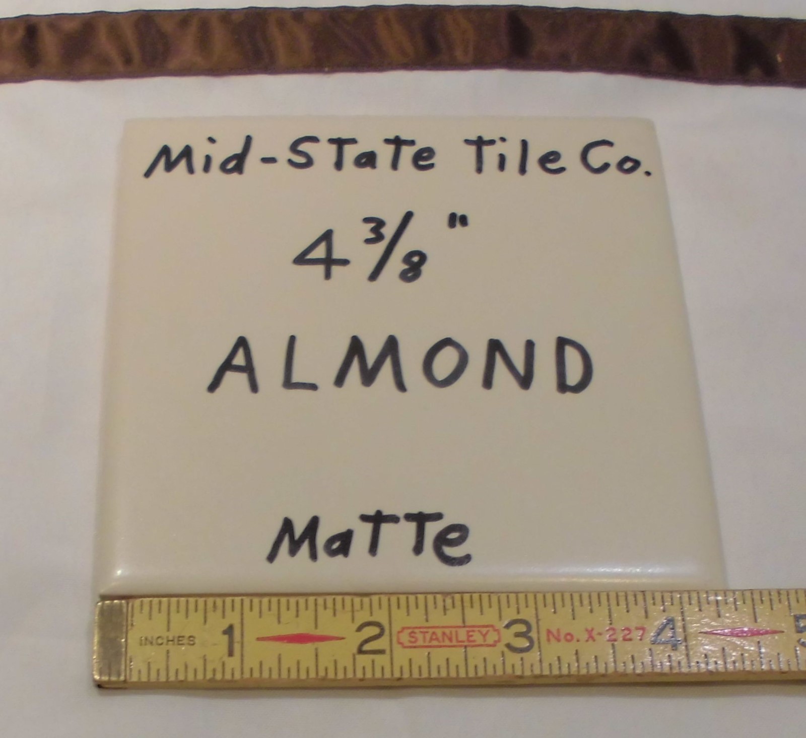 1 pc. Vintage Matte *Almond* Ceramic Tiles 4-3/8″ by Mid-State-Tile NOS