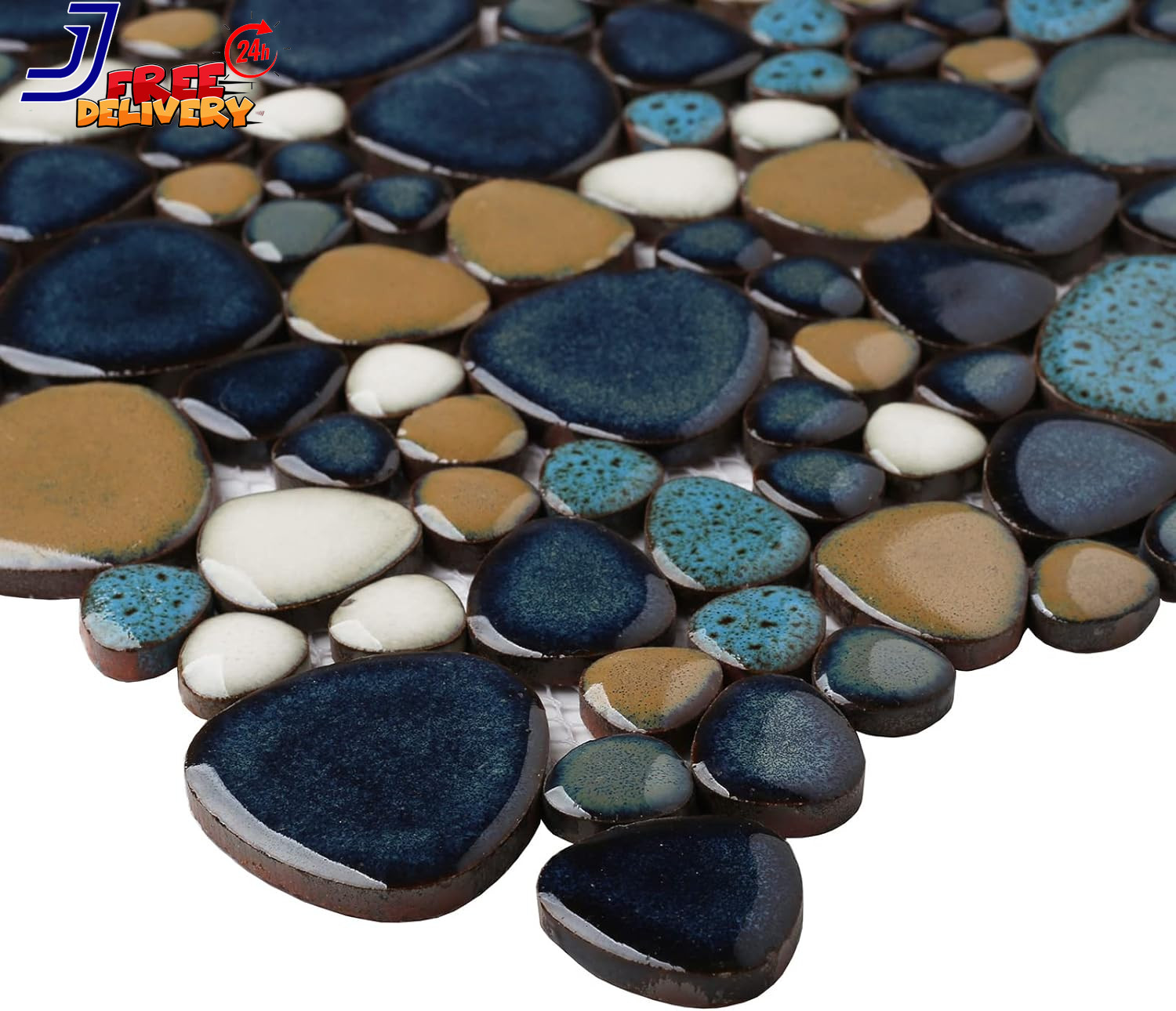 Pebble Tile for Shower Floor Aqua Cobalt Blue Mosaic Backsplash Tiles (5 Sheets)