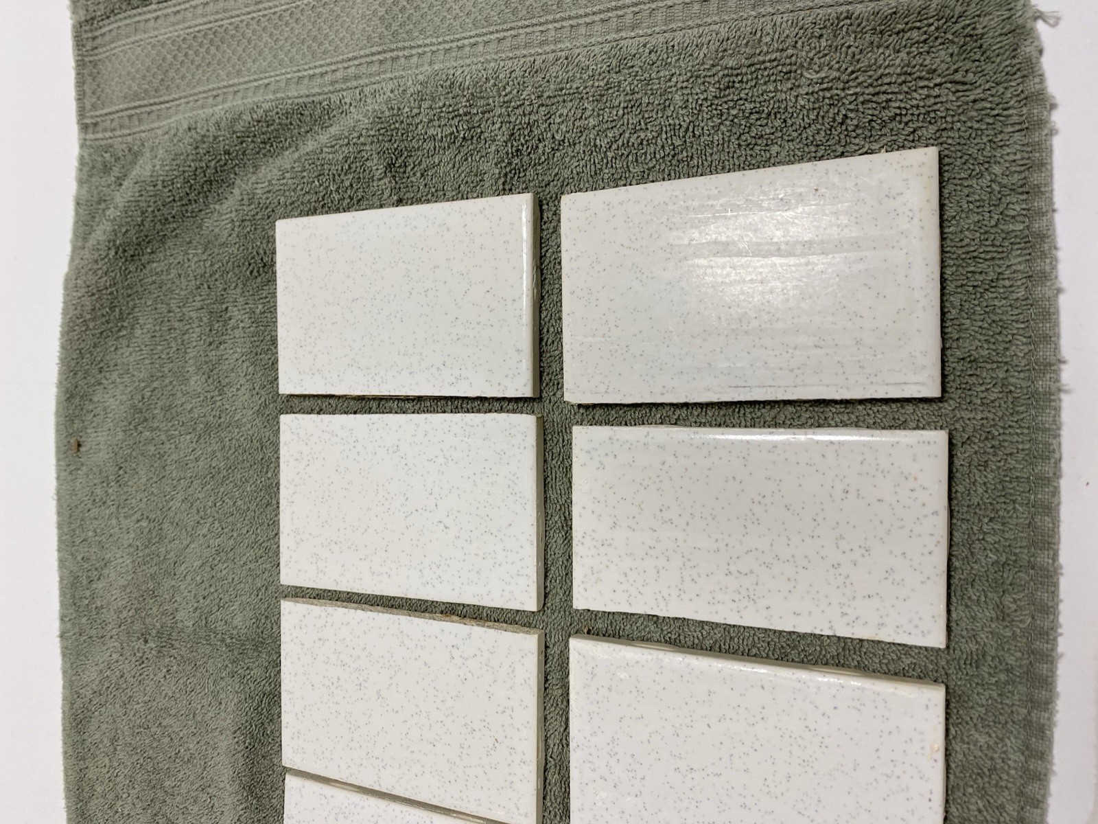 Lot of 10 – Vintage (1950-60s) White Speckled Ceramic Tile – 1/2 cut (2.5×4.25)