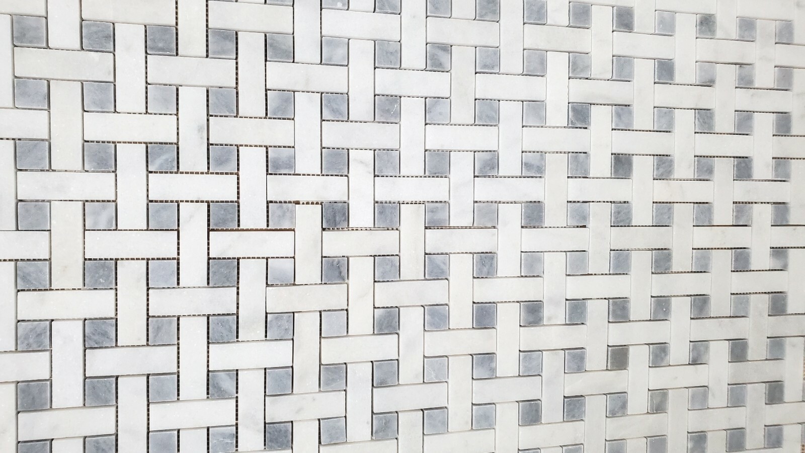 Basketweave Crystal White & Tahoe Honed Marble Mosaic Tile