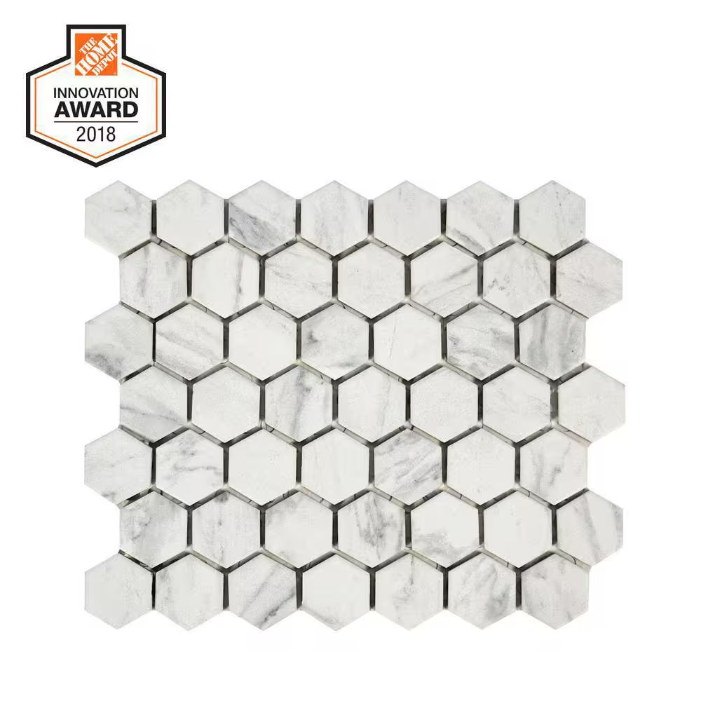 Carrara 10 In. X 12 In. X 6.35 Mm Ceramic Hexagon Mosaic Floor and Wall Tile (0.