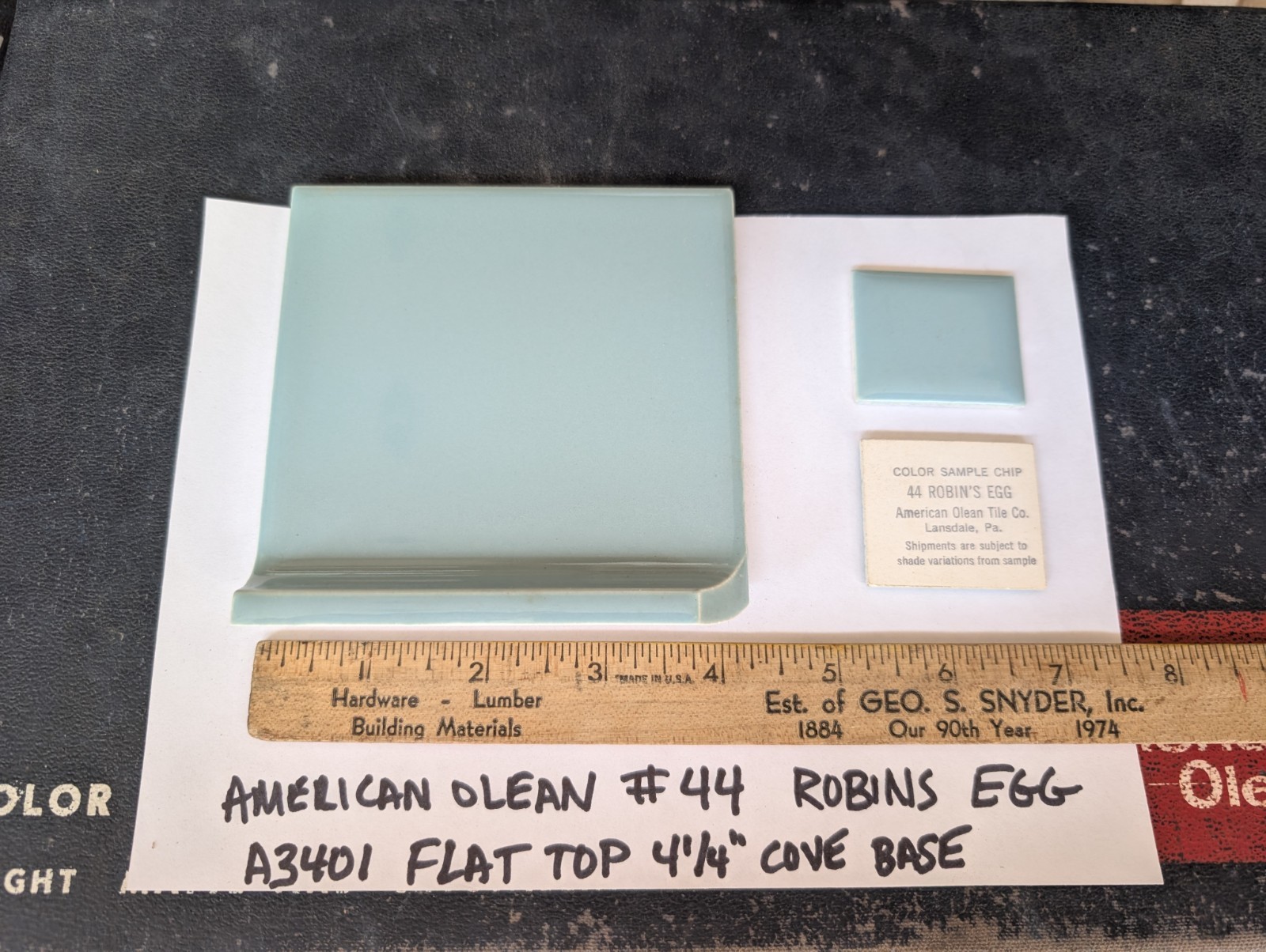 1 pc 4-1/4″ Ceramic Tile Cove base A3401 #44 Robins Egg American Olean Gloss