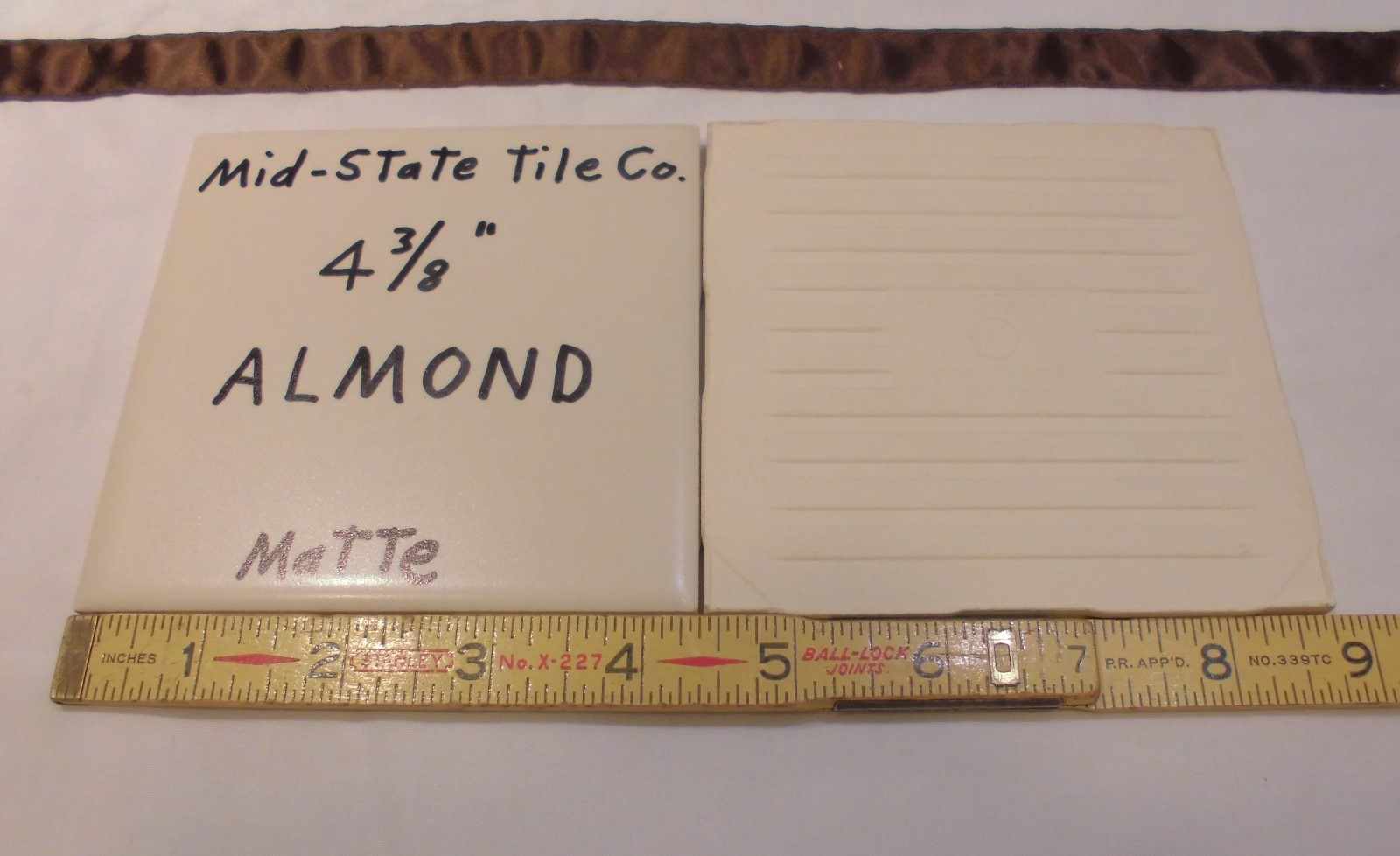1 pc. Vintage Matte *Almond* Ceramic Tiles 4-3/8″ by Mid-State-Tile NOS