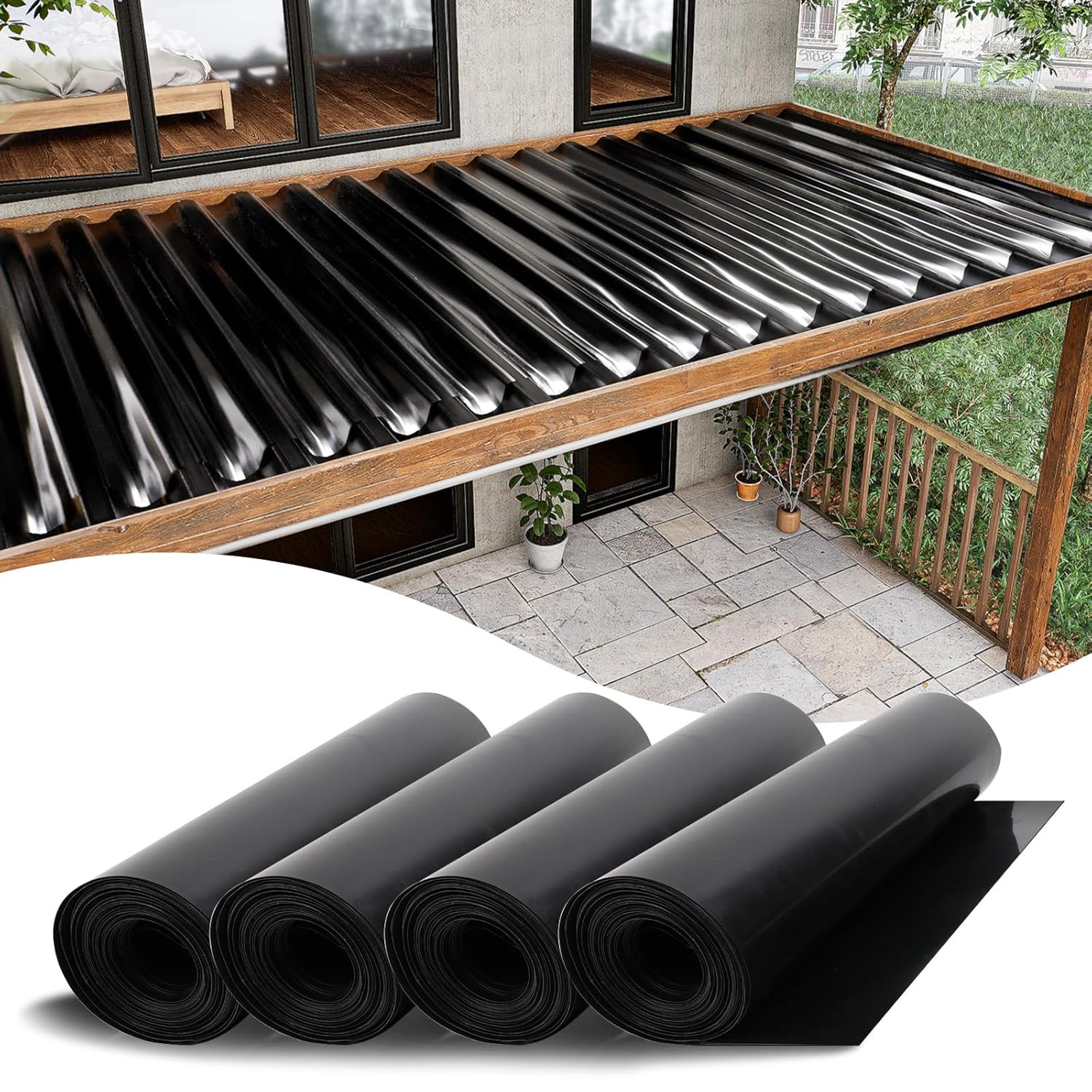 4 PCS 50FTBlack under Deck Drainage System,Waterproof Membrane Fit for Joist 12″