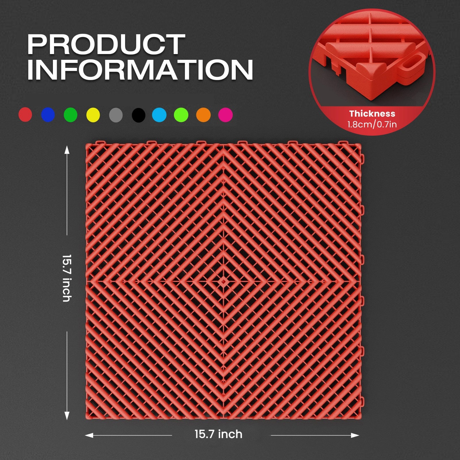 15.7” x 15.7” Interlocking Garage Floor Tiles 25/50Pcs Vented Water Drainage