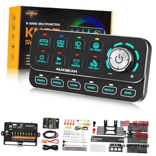 KS-80 8 Gang Switch Panel with Rotary Knob, Universal RGB Backlit Control