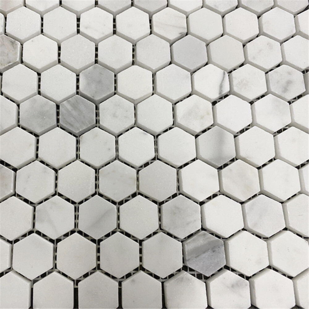 L31XH 1″ Hexagon Statuary Statuario White Italian Marble Mosaic Tile Honed