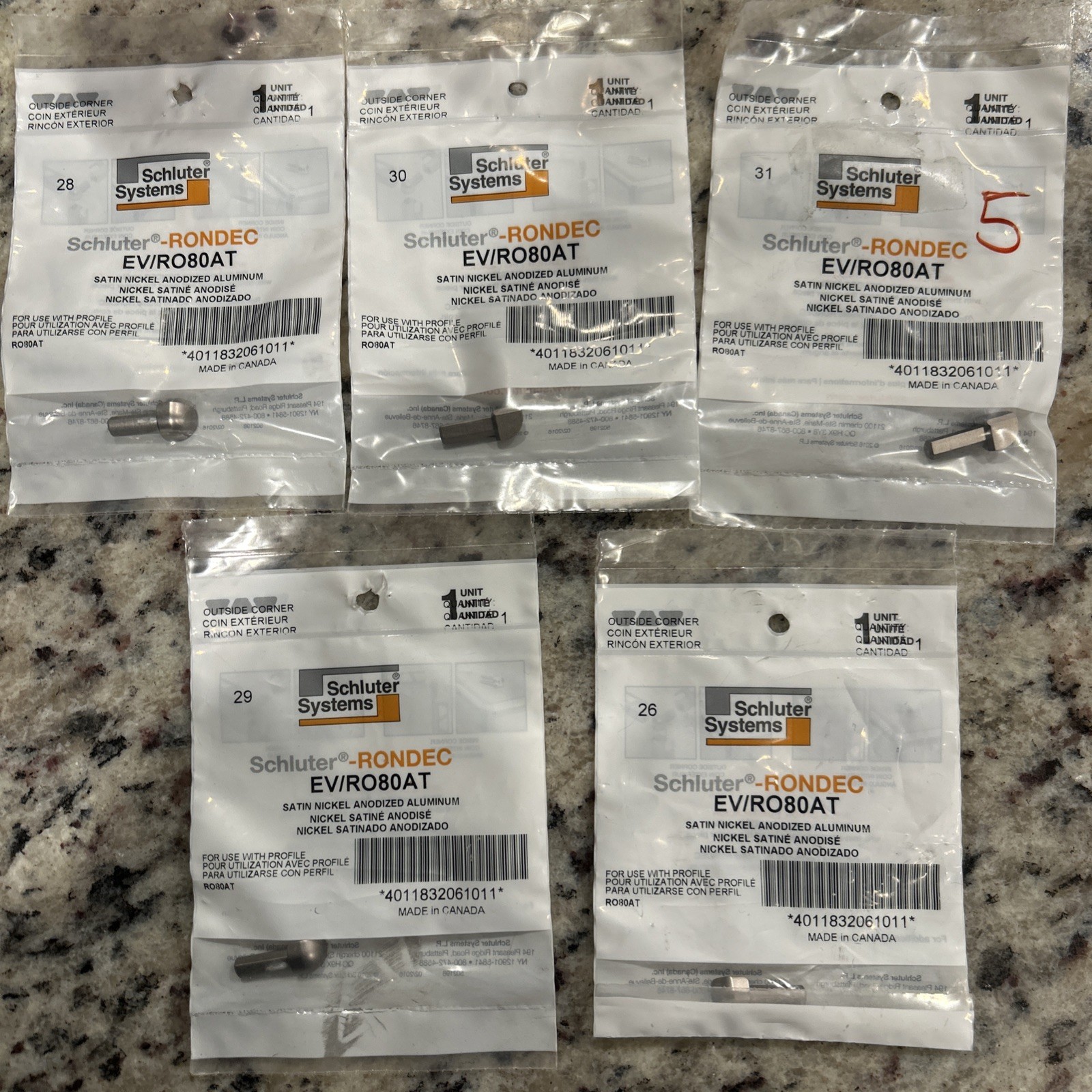 5x Schluter Rondec Satin Nickel Anodized Aluminum 5/16 in. x 1 in. EV/RO80AT