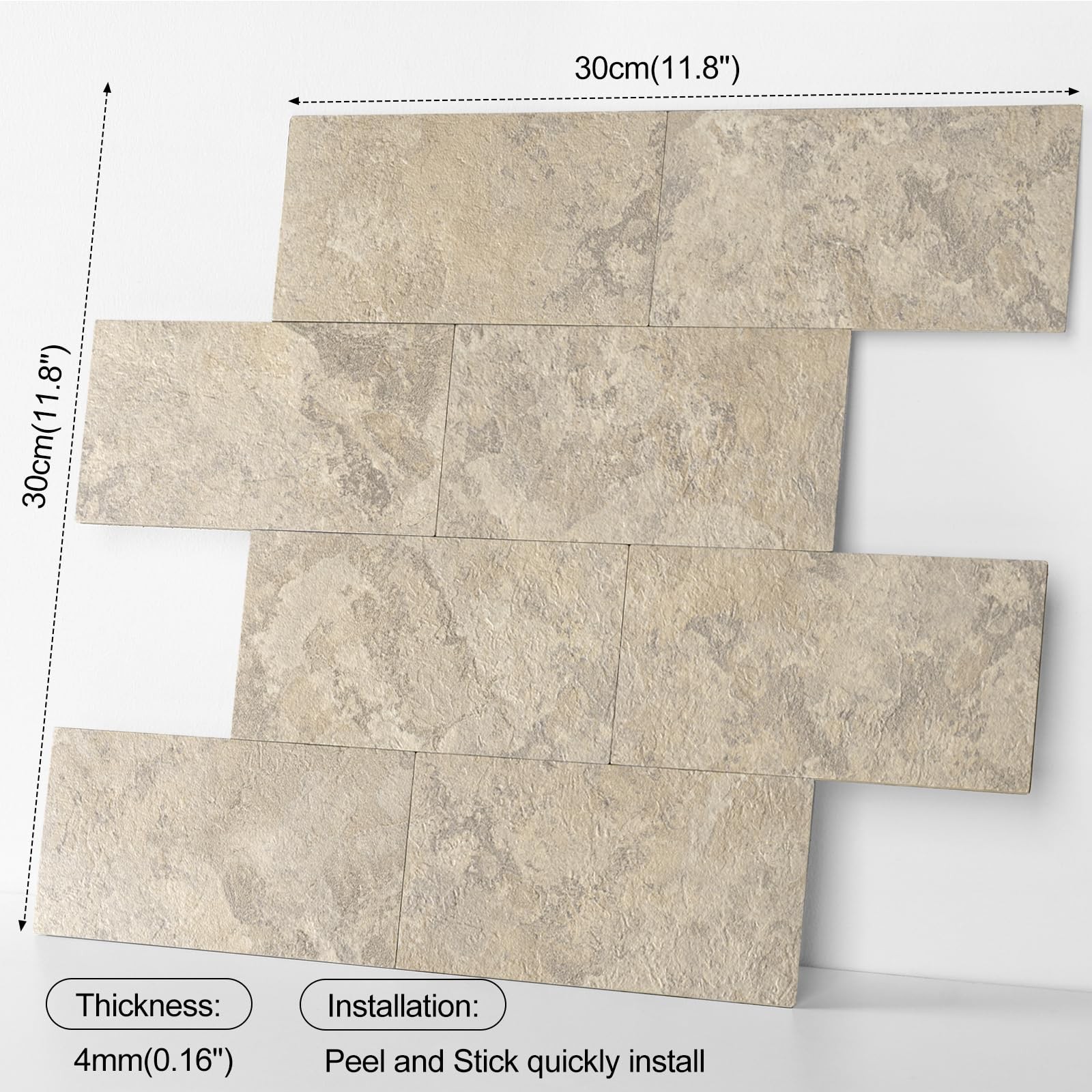 Peel and Stick Subway Tile Backsplash, 10 Sheets 12”x12”Beige Stone-Look 3D…
