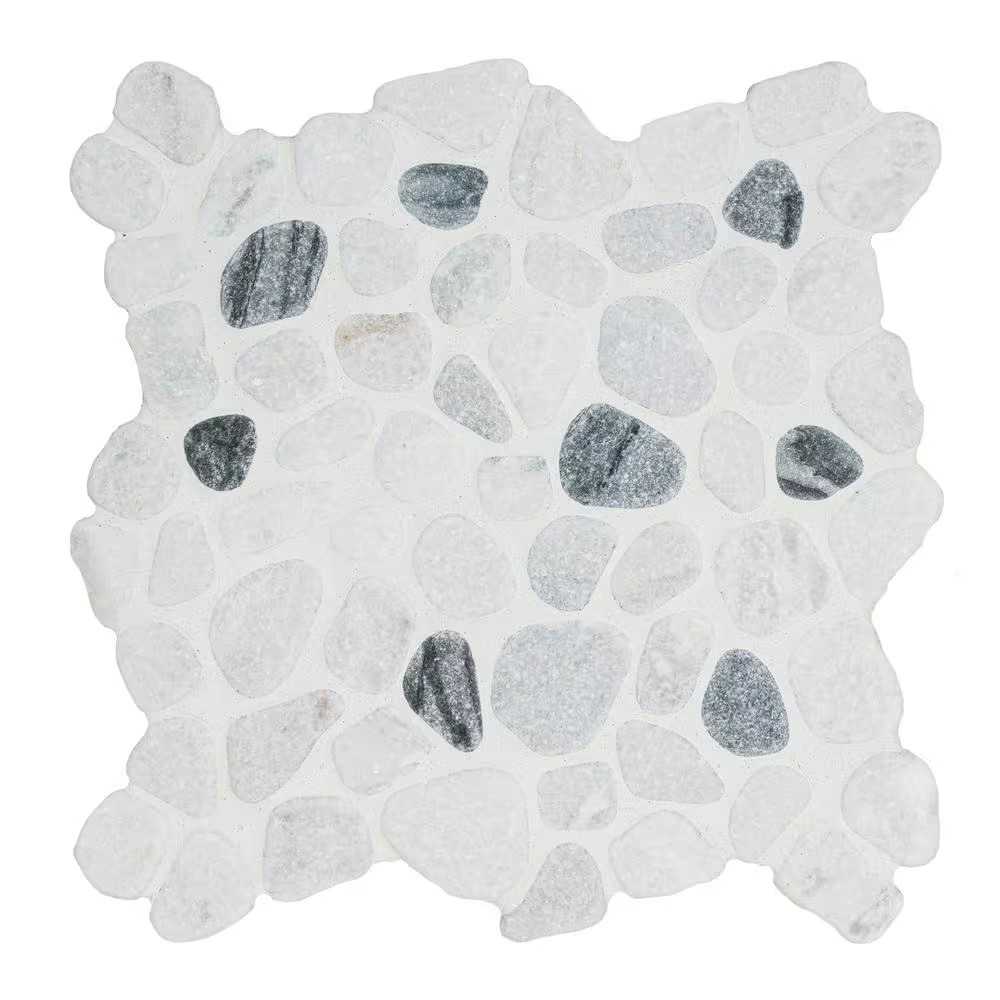 Black and White Pebbles 12 In. X 12 In. X 10 Mm Tumbled Marble Mosaic Tile (0.9