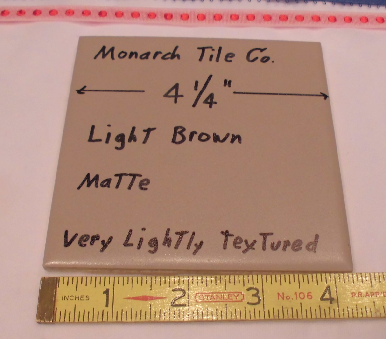 1 pc. Matte Ceramic Tile *Light Brown* 4-1/4″ by Monarch Tile Co. U.S.A. NEW