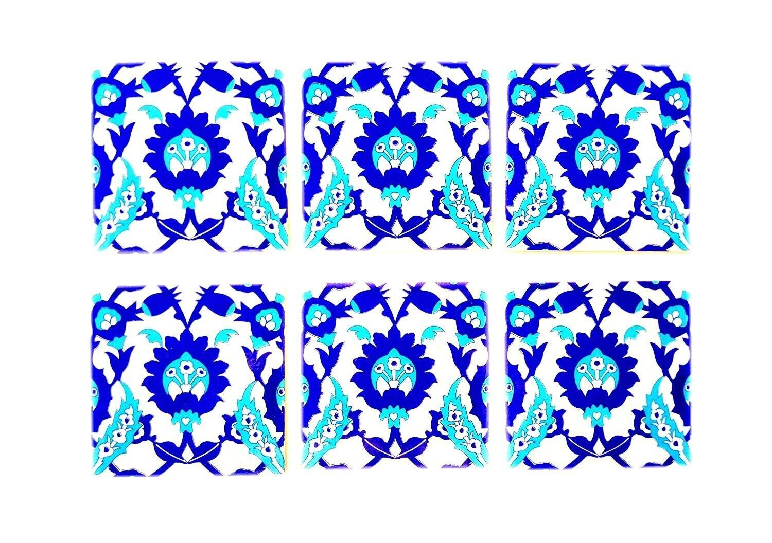 Traditional Decorative Handmade Ceramic Floral Tiles 6 X 6 Inch Pack of 6 Tiles