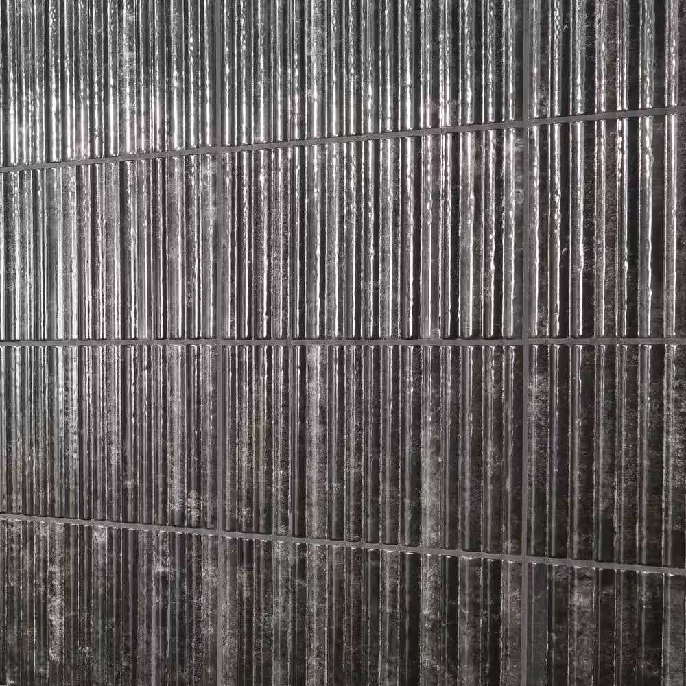 Mawr Black 5.9 In. X 11.81 In. Polished Fluted Ceramic Wall Tile (9.68 Sq. Ft./C