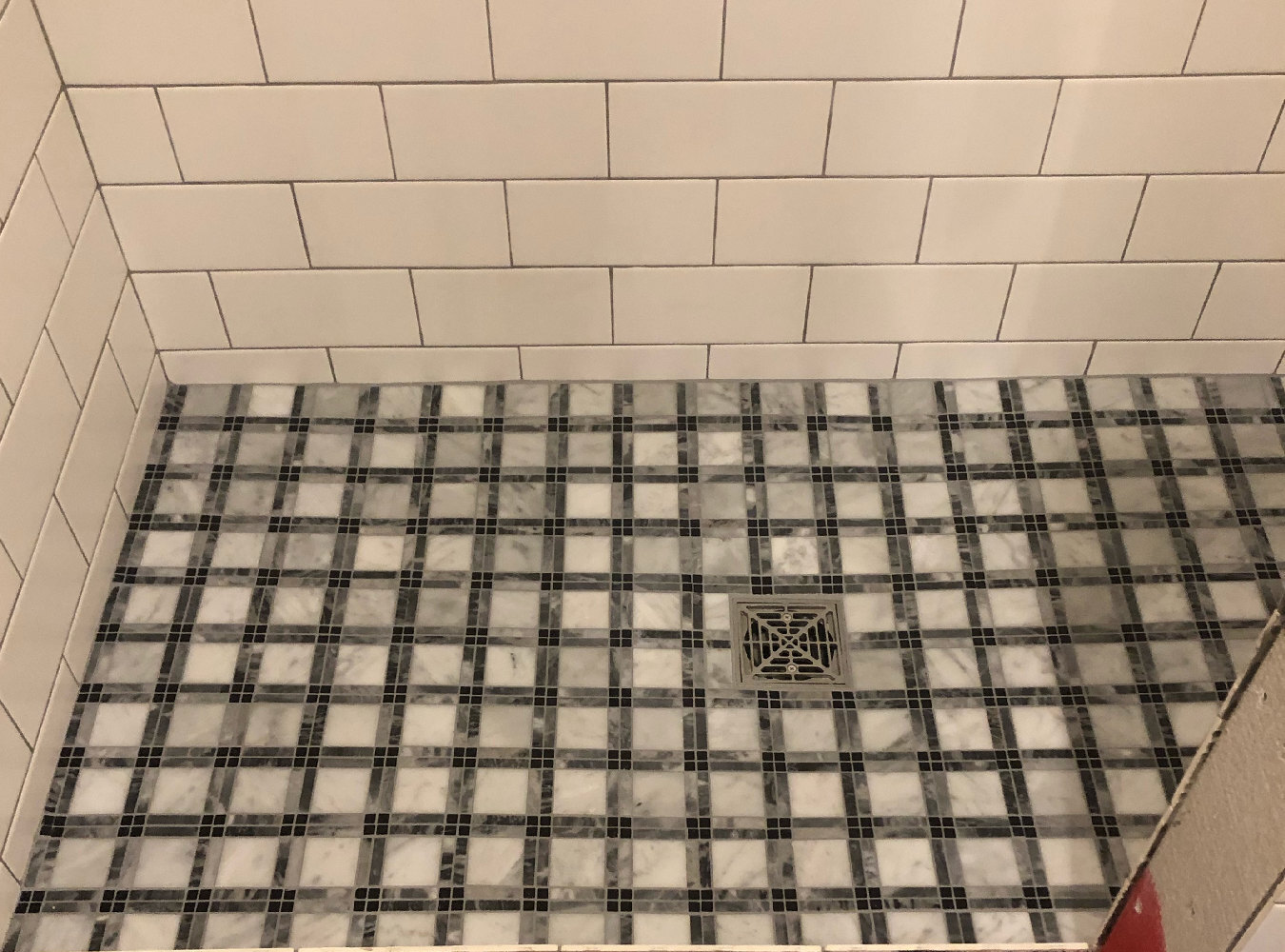 C261XH Carrara White Black Gray Marble Plaid Tartan Wall Floor Tile Matte