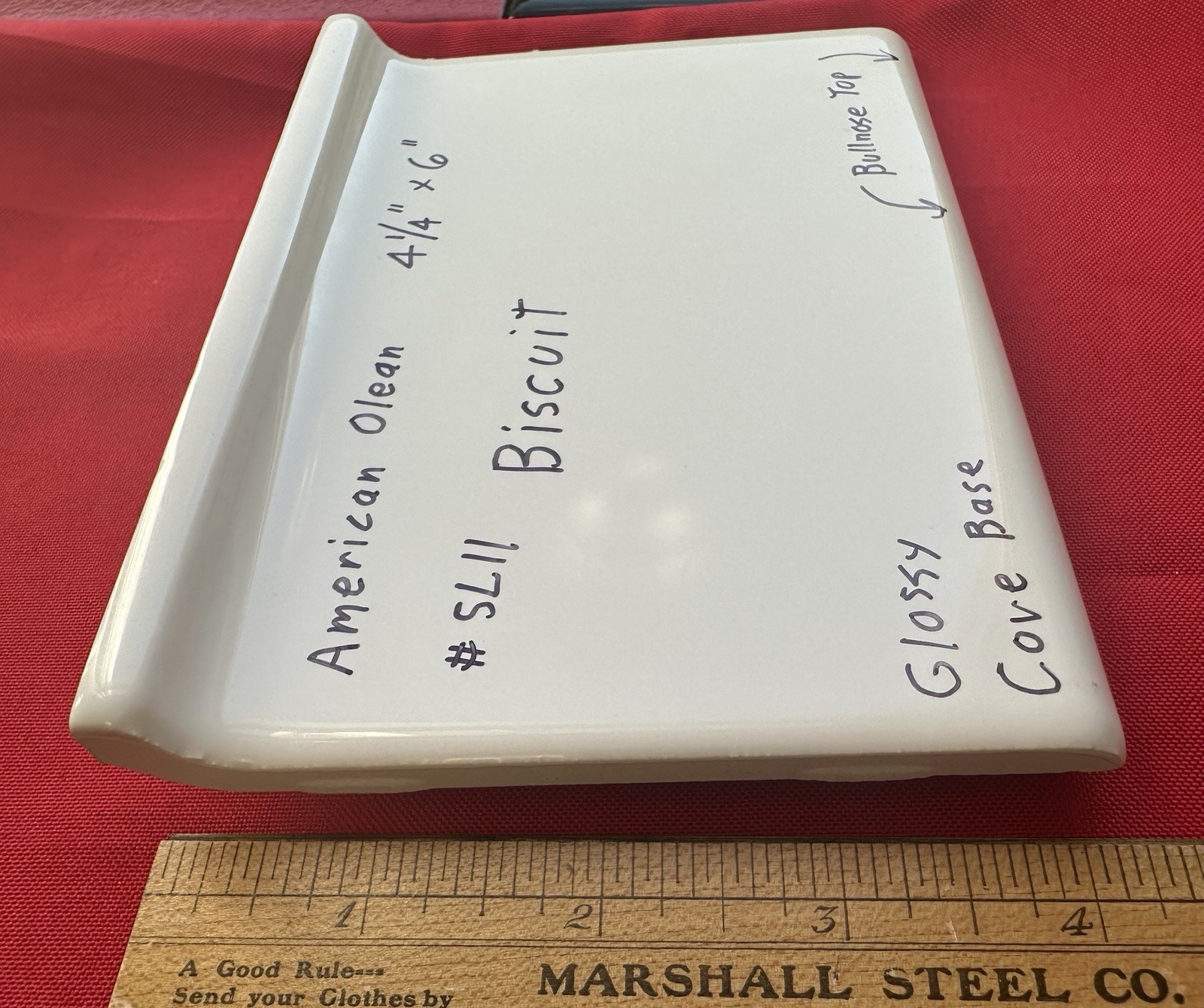 1 pc. #SL11 Biscuit: Glossy Bullnose Top cove/base Ceramic Tile: 4-1/4″ X 6″ NEW