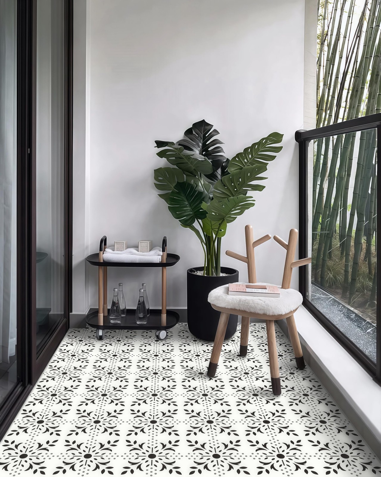 20 Pcs 7.87″ Peel and Stick Floor Tile Waterproof Vinyl Black White Gray