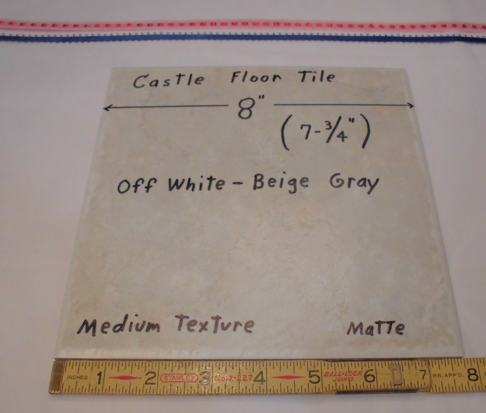 1 pc. Textured Off-White + Gray-Beige Ceramic Floor Tile 8″ X 8″ size 7-3/4″