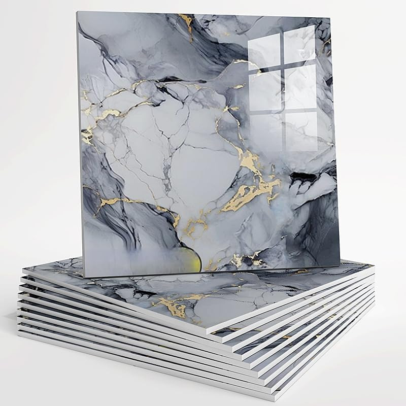 10pcs Peel and Stick Tile Shower Waterproof Marble Tiles Wall Panels, 11.8″x11.8