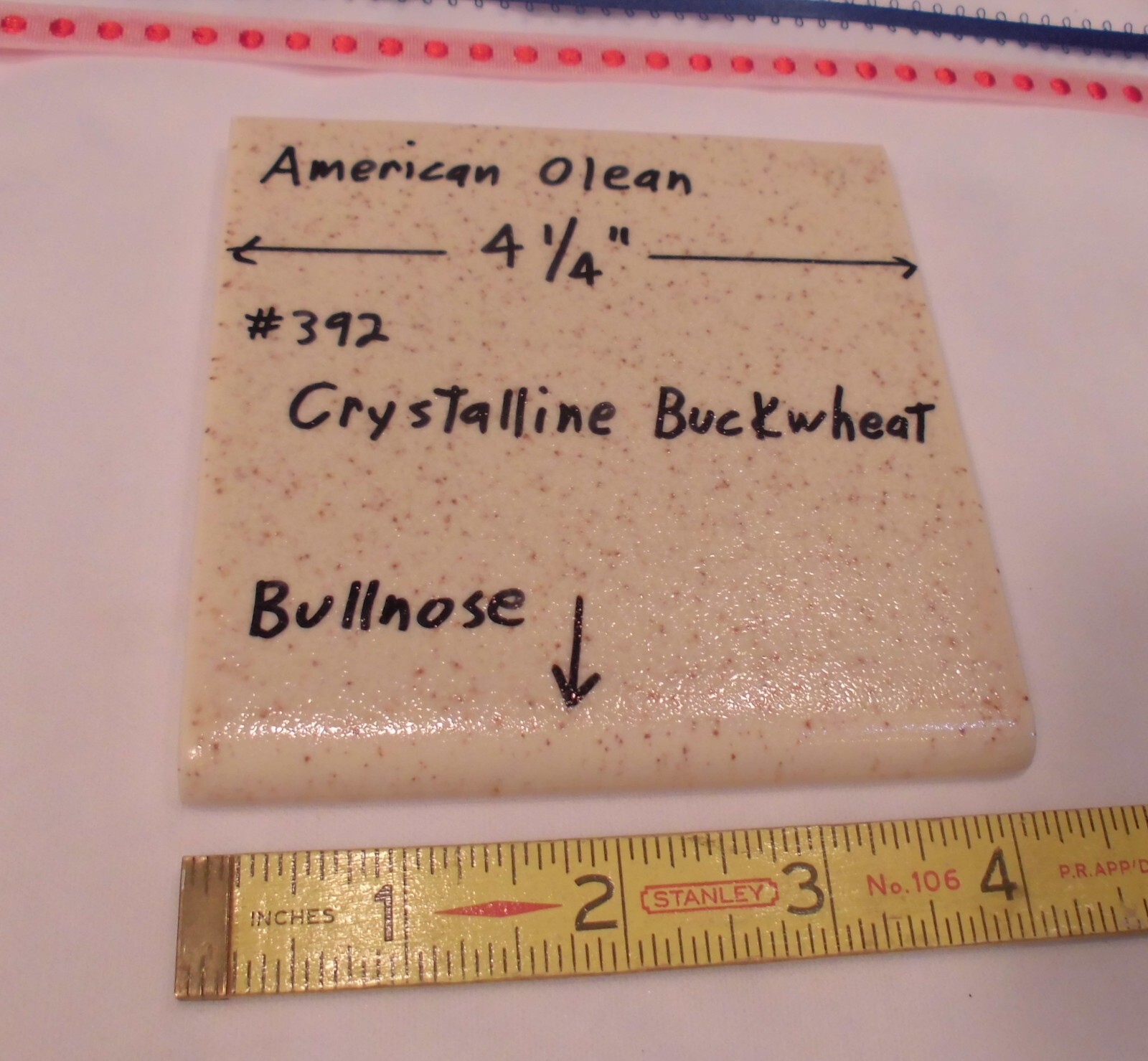 1 pc. *Crystalline Buckwheat* 4-1/4″ Ceramic Bullnose Tile by American Olean NOS