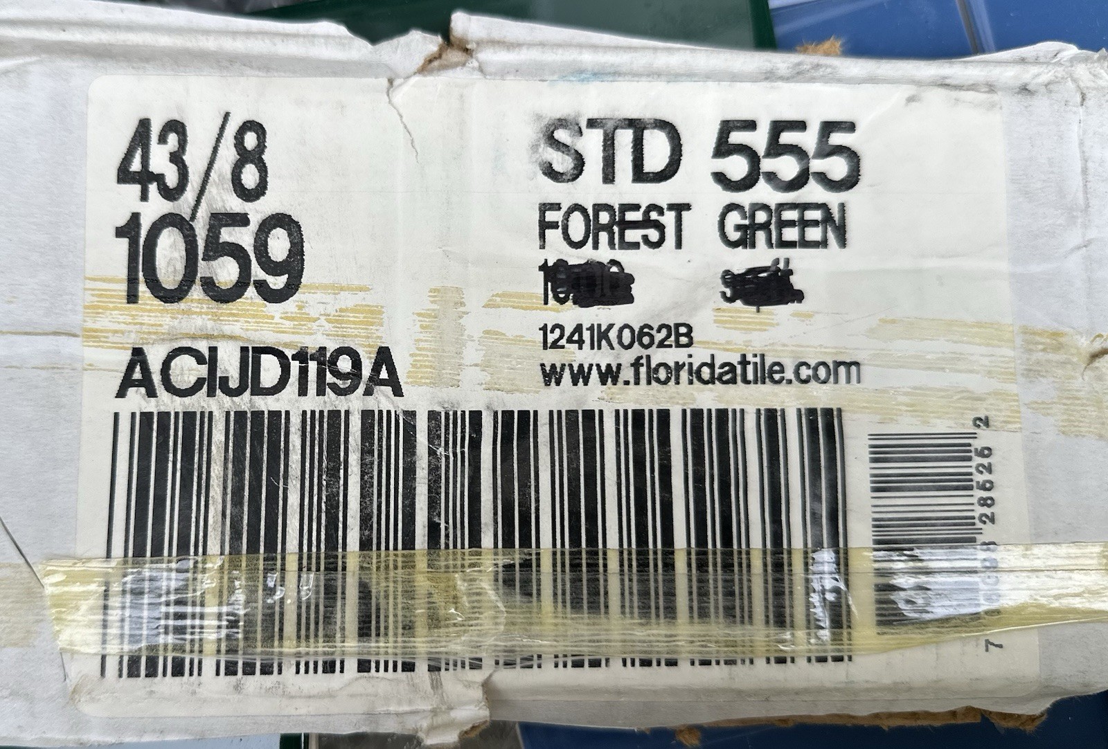 1 pc. Forest Green: 4-3/8″ Glossy Ceramic Tile by Florida Co. #1059, New Stock
