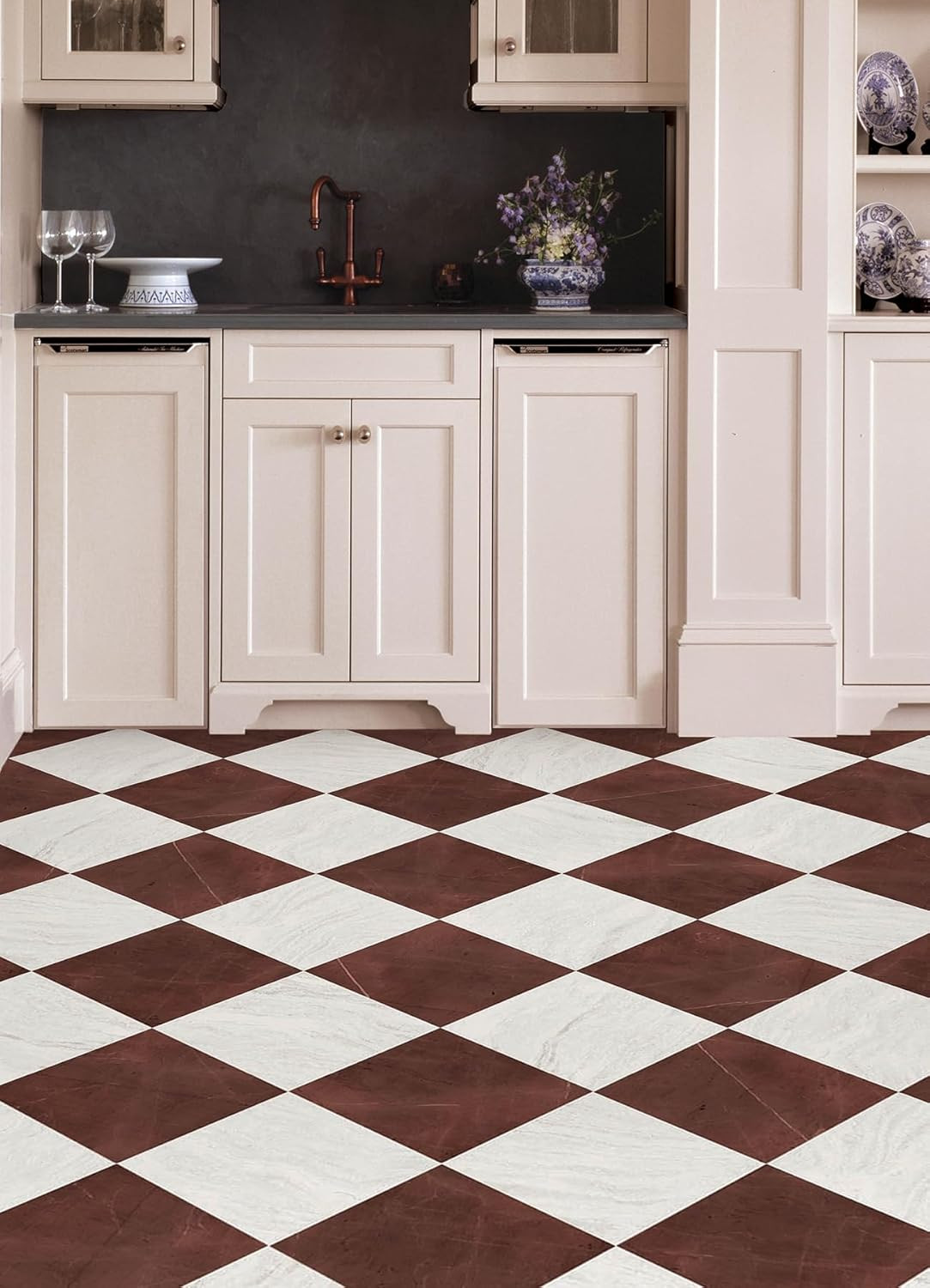 X Chris Loves Julia Bonneville Oxblood Peel and Stick Floor Tiles