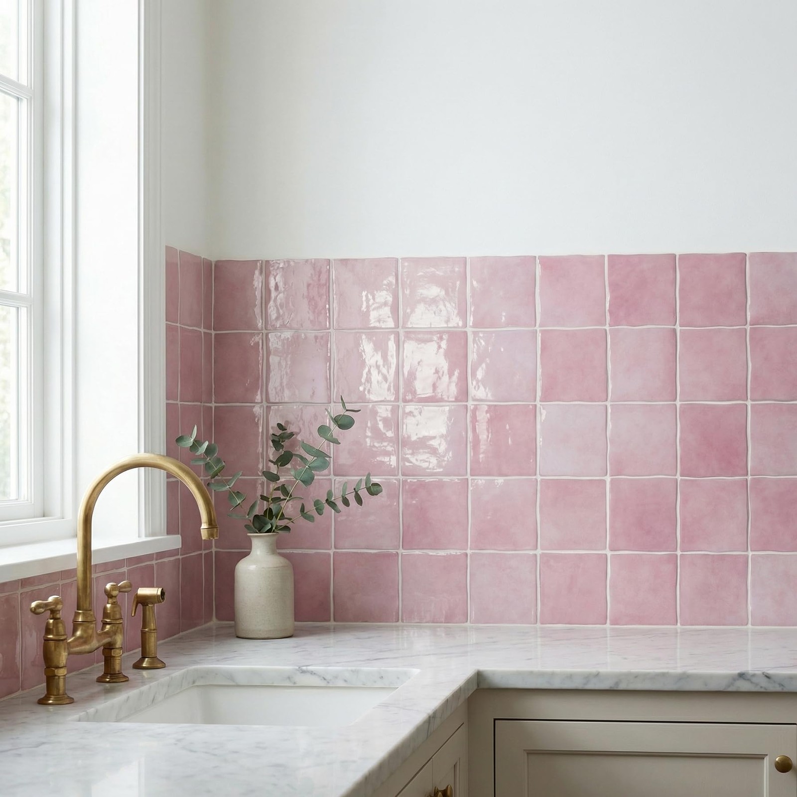 Blush Pink 4 Sheets 6×6 Inch Peel and Stick Subway Tile Backsplash, Self Adhe…