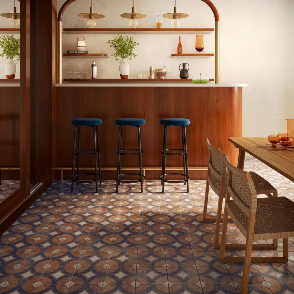 Angela Harris Sicilia Circles Cotta 7.87 In. X 7.87 In. Matte Porcelain Floor an