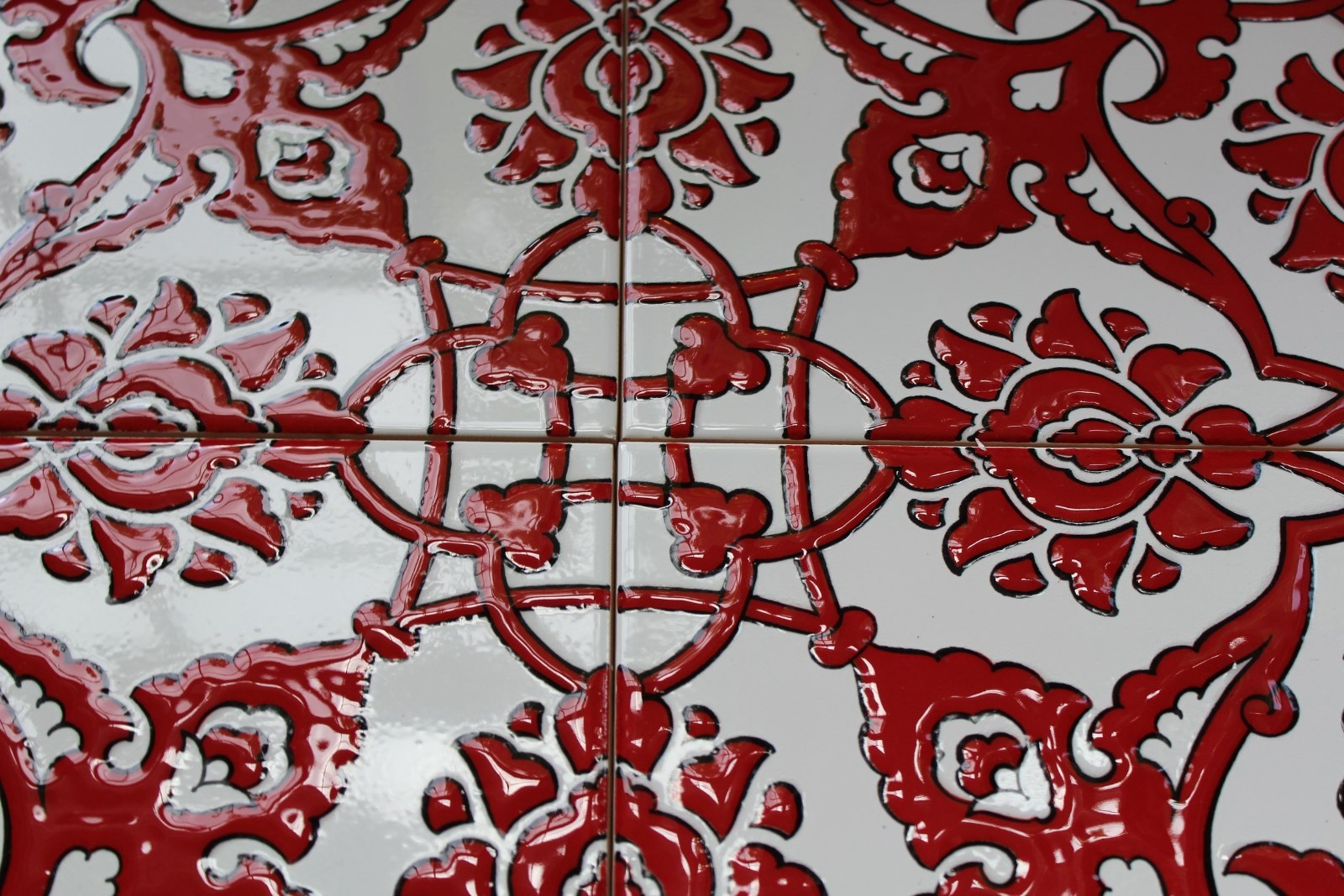 Set of 20 Red 8″x8″ Turkish Raised Iznik Carnation Floral Pattern Ceramic Tile
