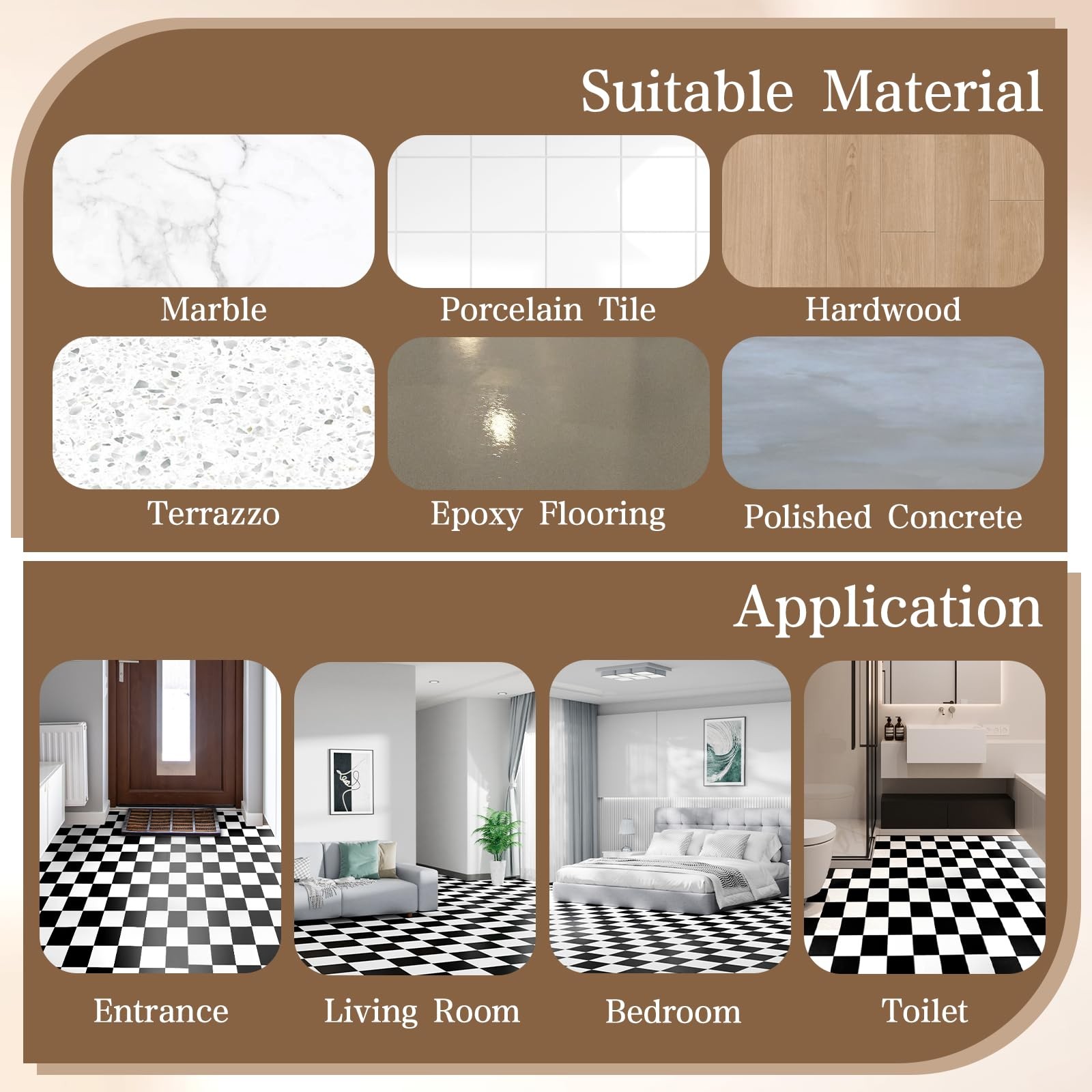 Durteljana Peel and Stick Floor Tiles Vinyl Flooring Roll 23″x 393″/64 Sq.Ft