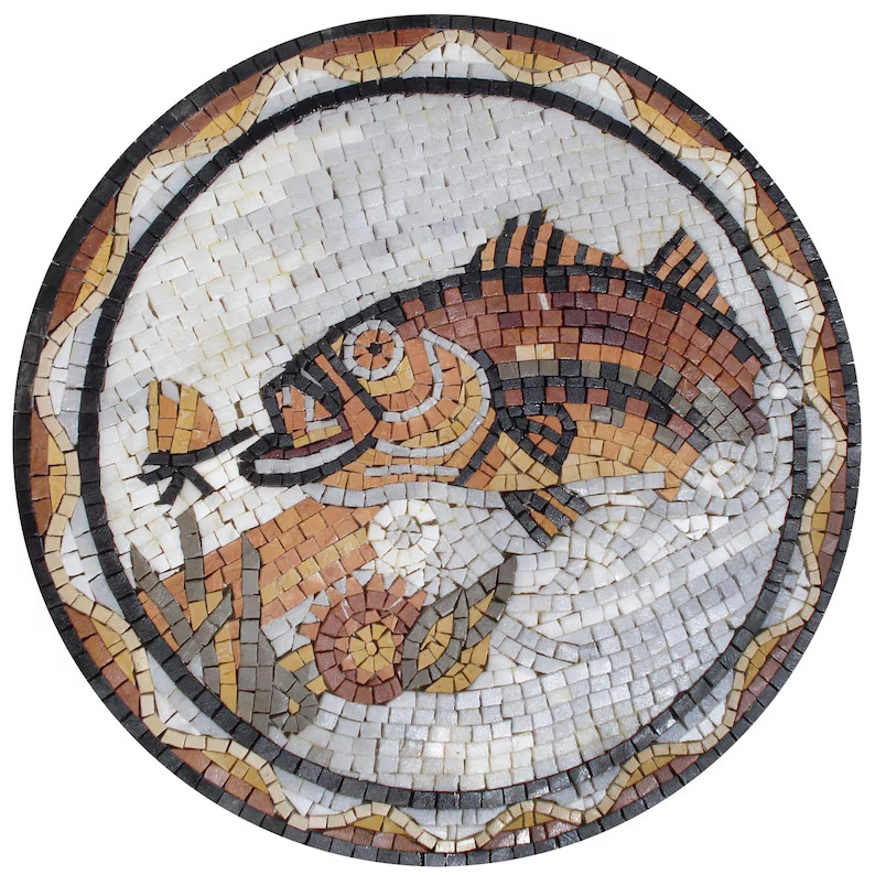 Exquisite 20-Inch Handmade Fish Marble Mosaic Medallion for Artful Décor