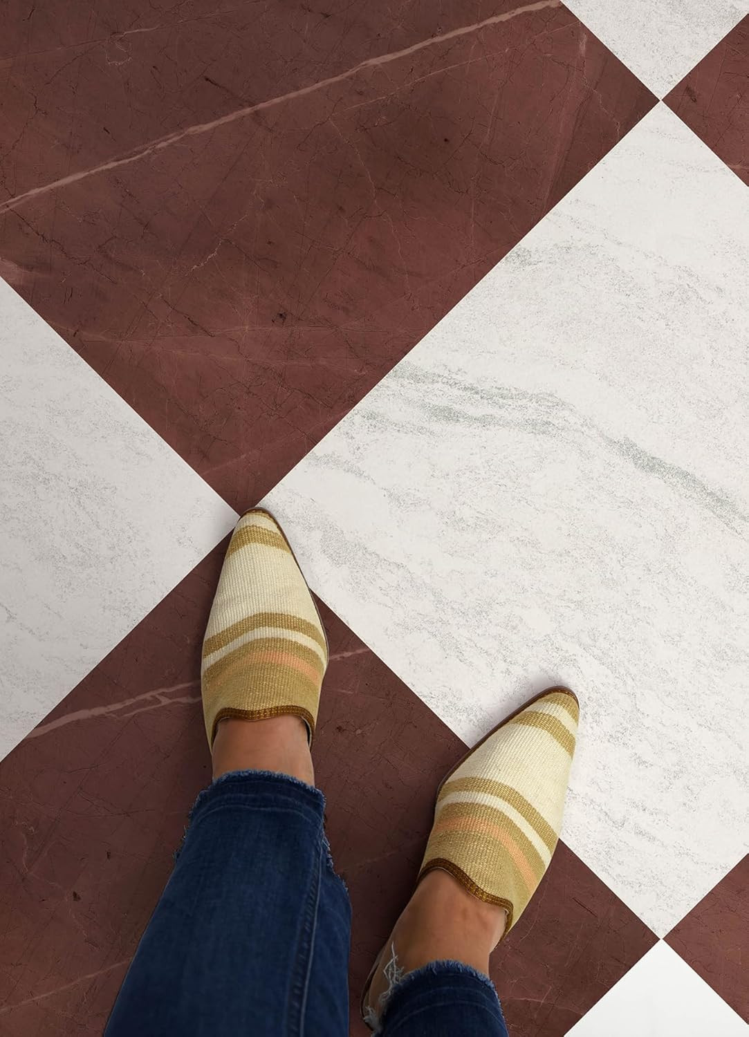 X Chris Loves Julia Bonneville Oxblood Peel and Stick Floor Tiles