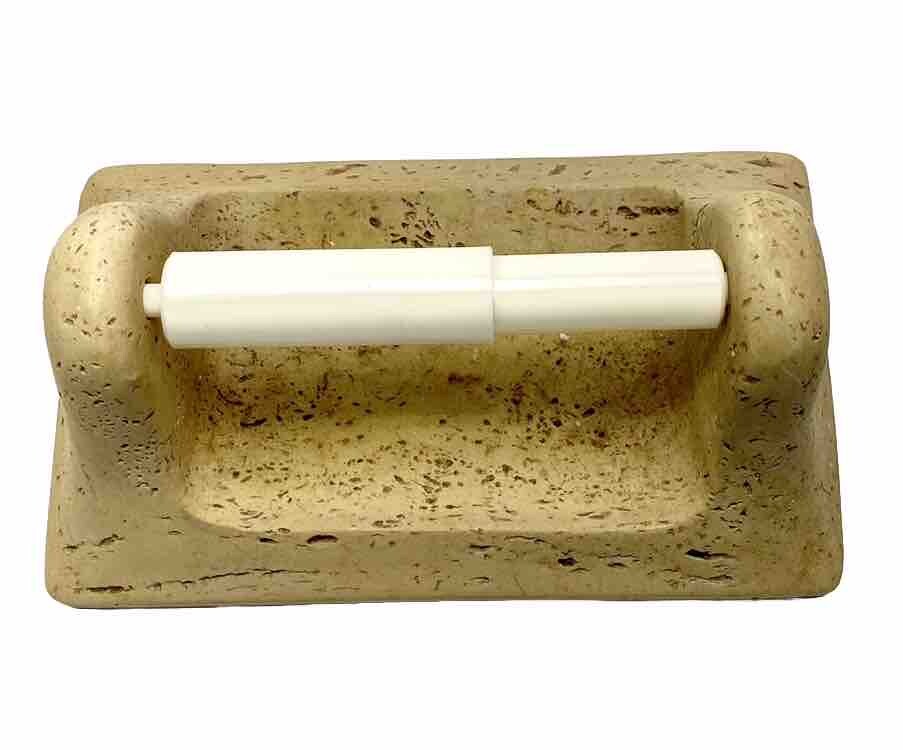 Travertine Stone Textured Toilet Paper Holder Bone Tan Brown