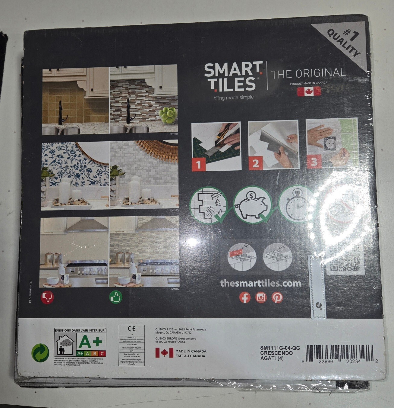 smart tiles Crescendo Agati Gray 9.73 in. x 9.36 in. Vinyl Peel and Stick (11E)