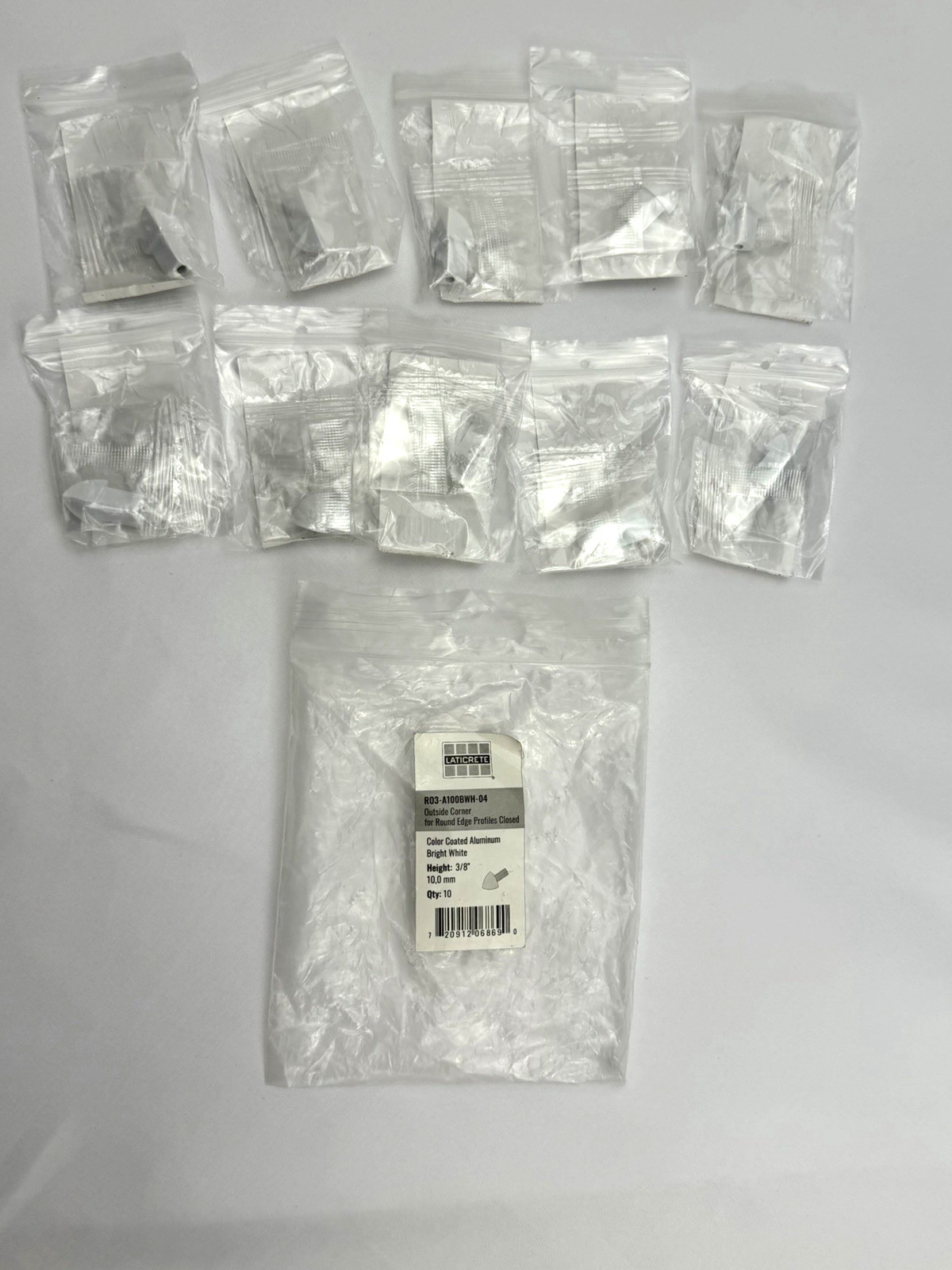 10pk Laticrete Round Edge 3/8″ Outside Corner Alum Bright White R03-A100BWH-04