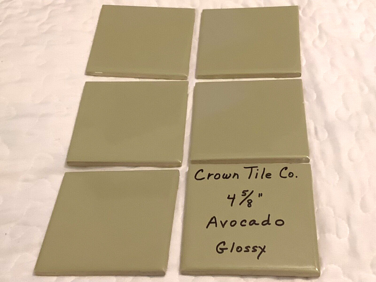 Ceramic Tile ‘Avocado-Green’ 4-5/8” Glossy (1) by Crown Tile Co.; Cleaned Used