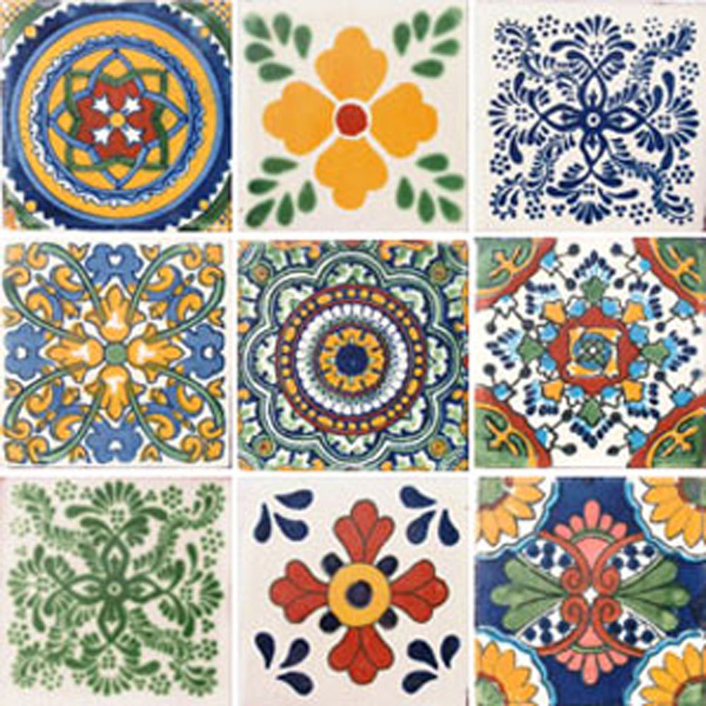 SET #038) With NINE Mexican Tiles Ceramic Clay Handcrafted Mexico