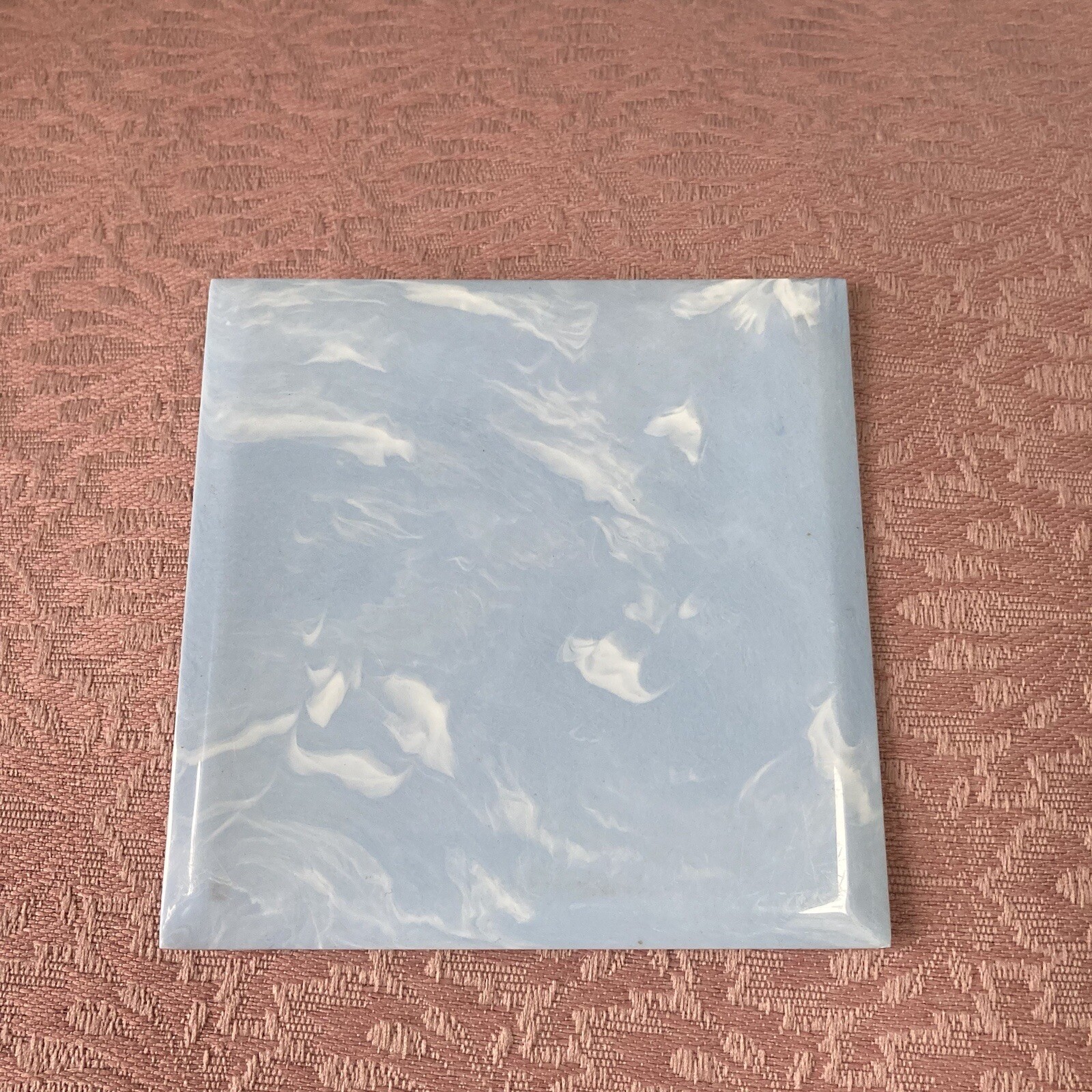 Stylette Supreme Pale Sky Blue Marbled 4-1/4″ Plastic Polystyrene Wall Tile Vtg