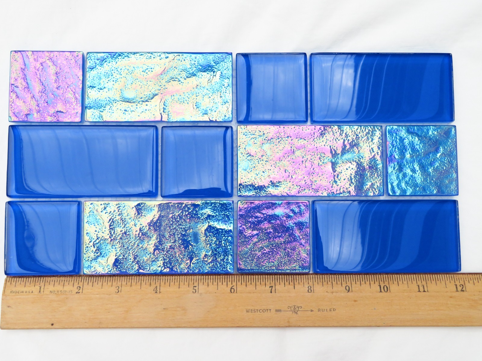 Tiles Iridescent Glass Weatherproof Sheet of 12″ x 6″ Wavy & Smooth Unused Blue